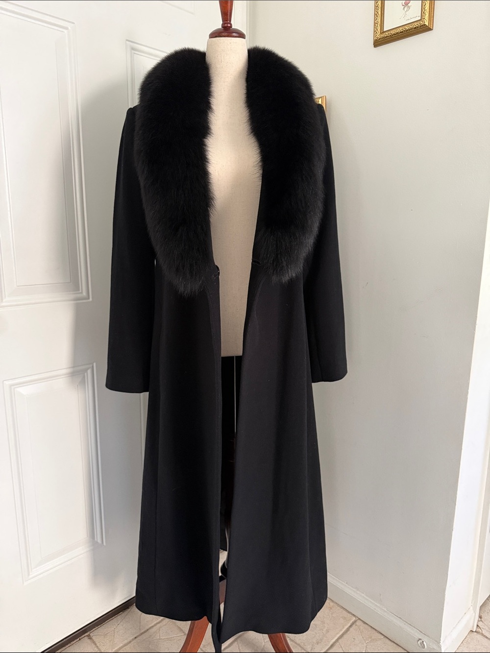 Marvin Richards Black Long Maxi Coat with Lux Fox Fur Collar Sz 12